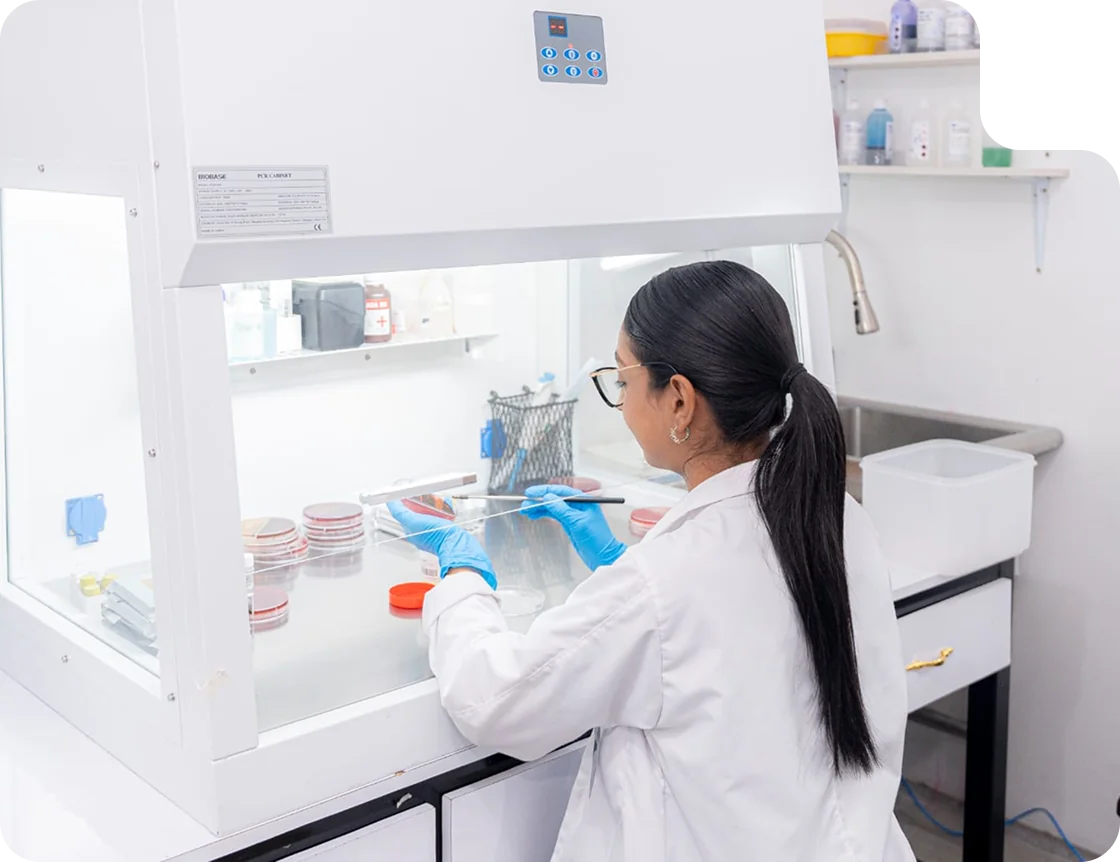 Equipo de laboratorio trabajando con tecnología de punta
